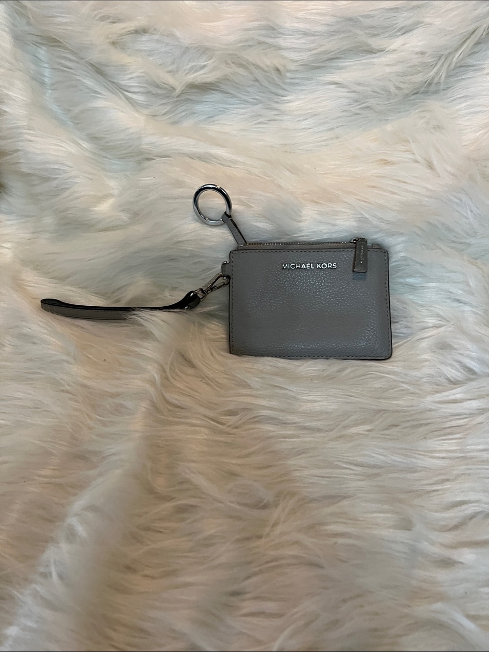 Michael Kors Gray Leather Wristlet Card Case with Keyring